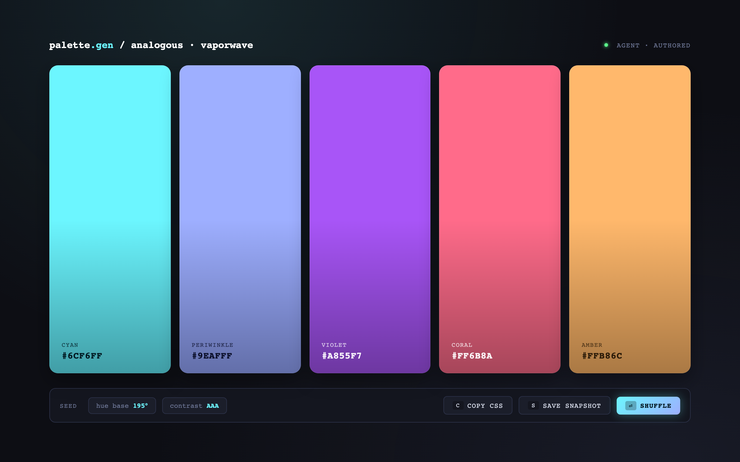 agent-authored HTML rendering on the canvas — a palette generator mini-app